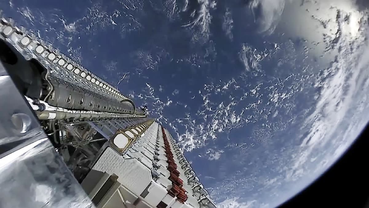 A stack of Starlink satellites in low Earth orbit, the constellation that generates the majority of SpaceX's revenue and profit