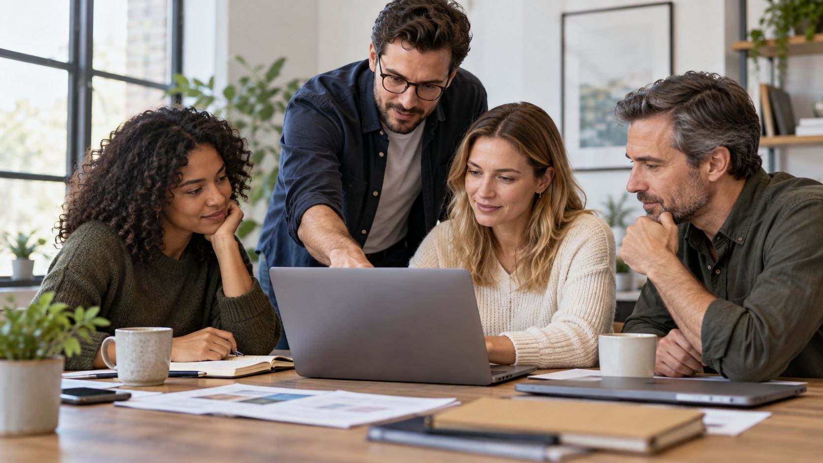 Colleagues practice a work task together during a hands-on AI training session.